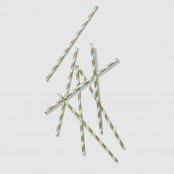 Coterie Tabletop Mint And Gold Paper Straws (25 Per Pack)
