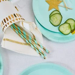 Coterie Tabletop Mint And Gold Paper Straws (25 Per Pack)