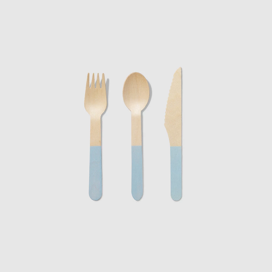 Coterie Tabletop Pale Blue Wooden Cutlery Set (30 Per Pack) 3 Coterie Tabletop Pale Blue Wooden Cutlery Set (30 Per Pack)